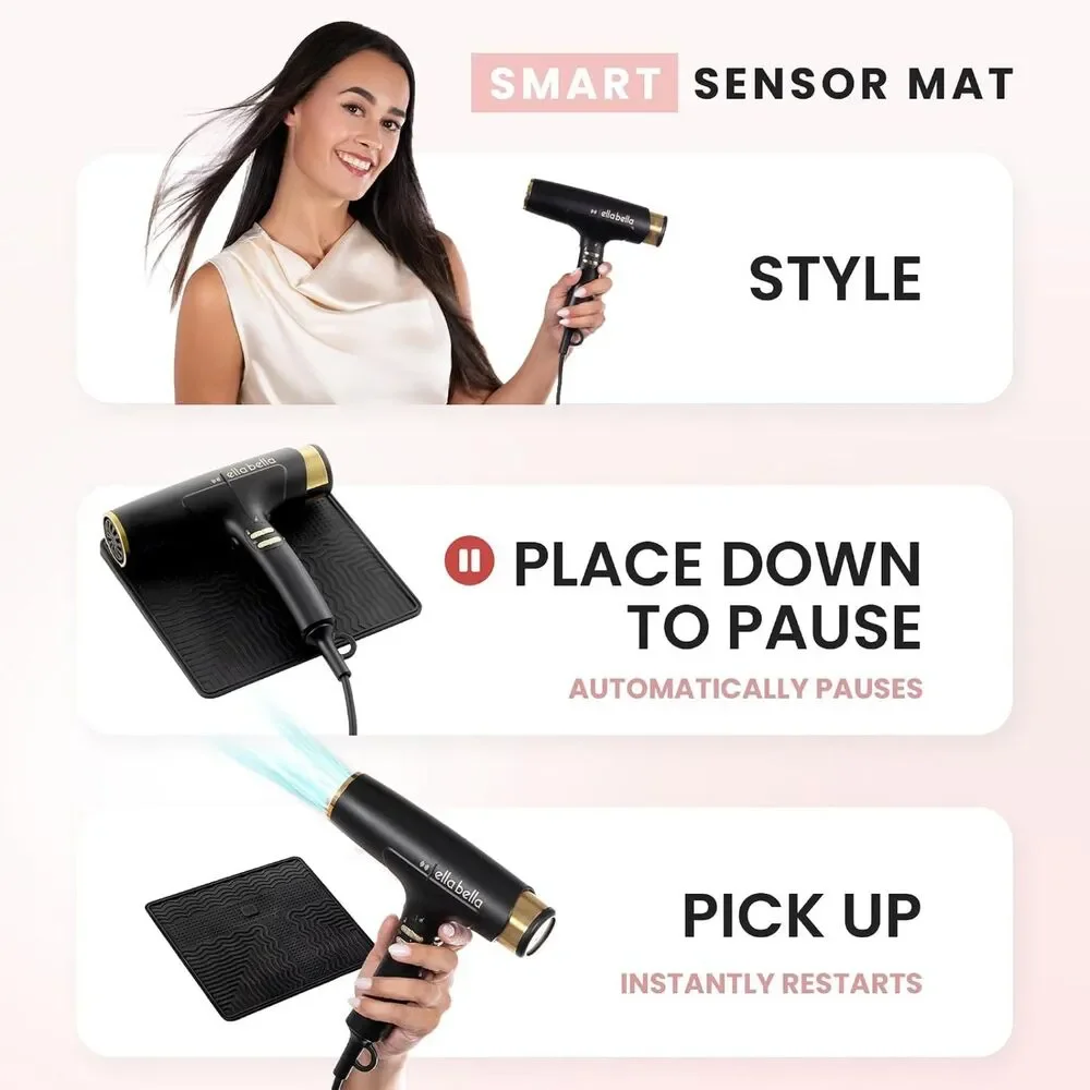 NEW Ionic Hair Blow Dryer w Smart Sensor Mat AUTO-PAUSE Frizz Control Diffuser